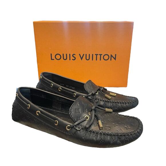 Louis Vuitton Gloria Flat Loafers Black Monogram Embossed Leather Size 39 / US 9 - Picture 1 of 11